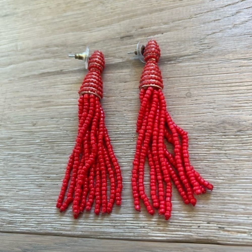 Red and Gold Beaded Tassel Earrings NWOT